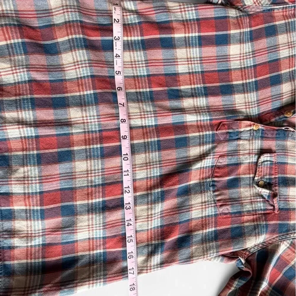 Vintage J.Crew Men's Red Cream Blue Pullover Plaid Button Up Collared Shirt